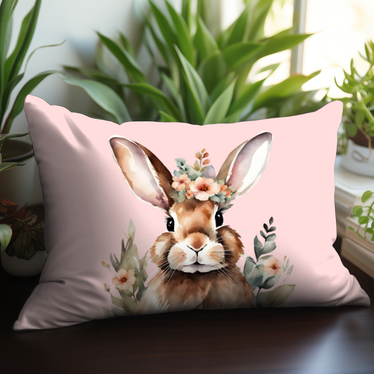 Kissenbezug Hase mit Blümchen