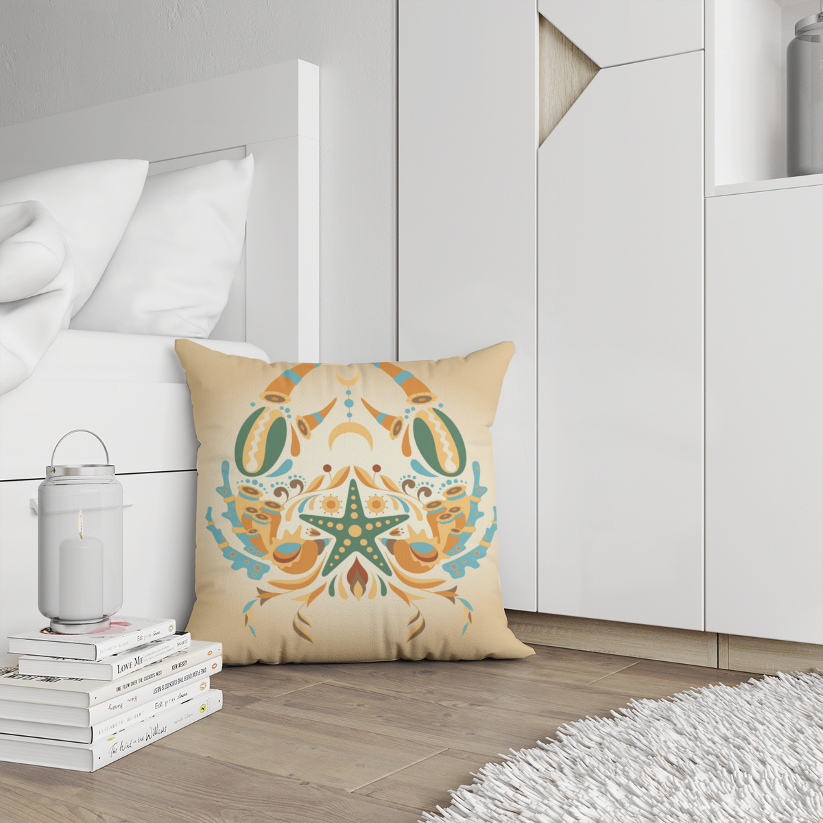 Samtkissen Zodiac Art – Krebs floral