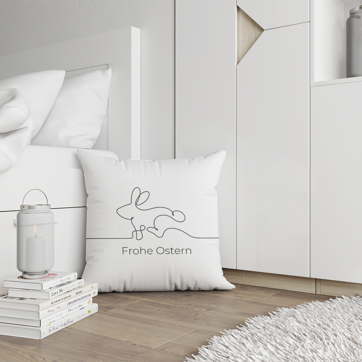 Kissenbezug Hase mit Aufdruck Frohe Ostern