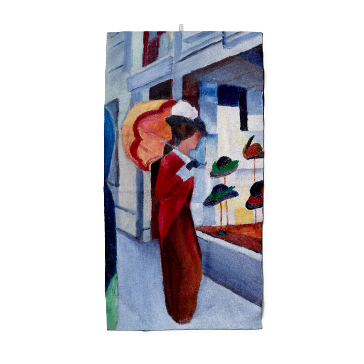Duschtuch Modes: Frau mit Sonnenschirm vor Hutladen - August Macke