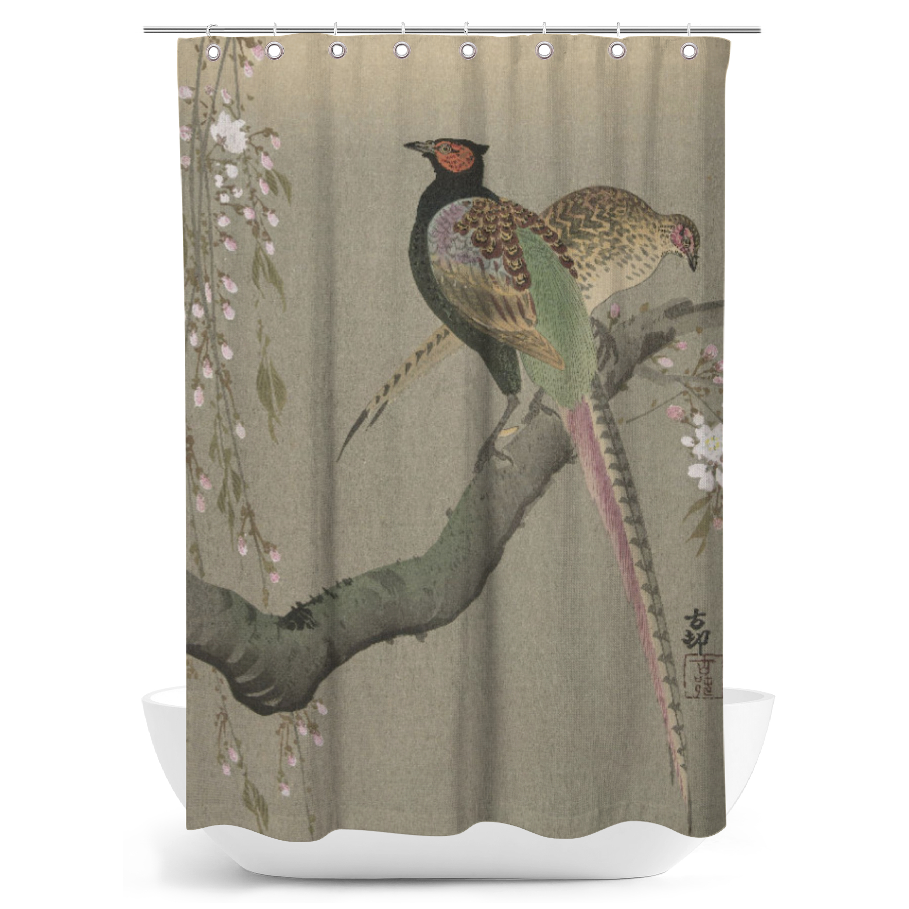 Duschvorhang Shôson - Blumen und Vögel