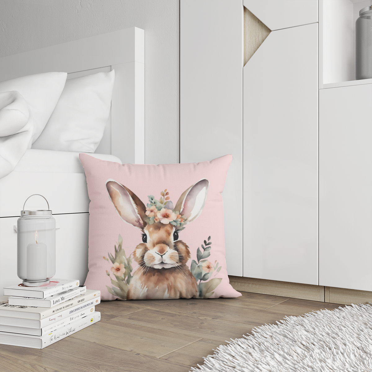 Samtkissenbezug Hase mit Blümchen
