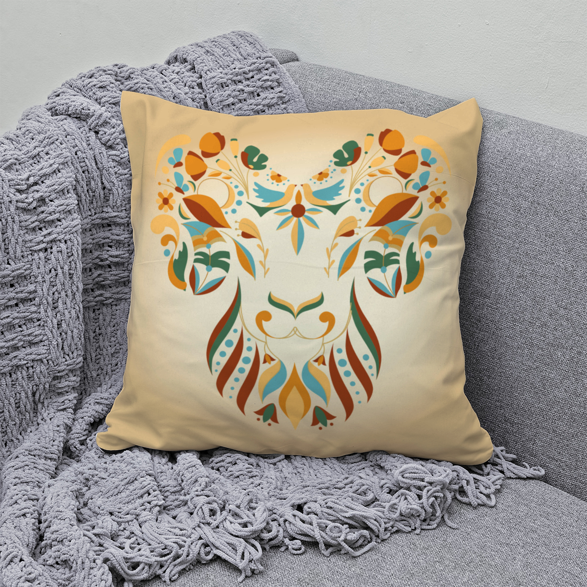 Samtkissen Zodiac Art – Widder floral