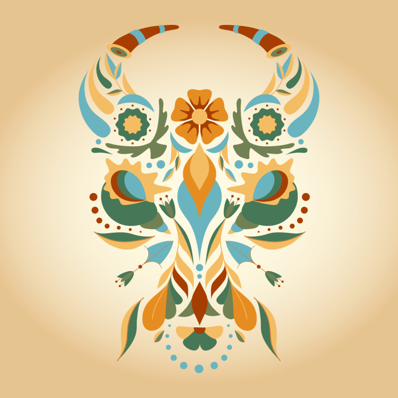 Samtkissen Zodiac Art – Stier floral